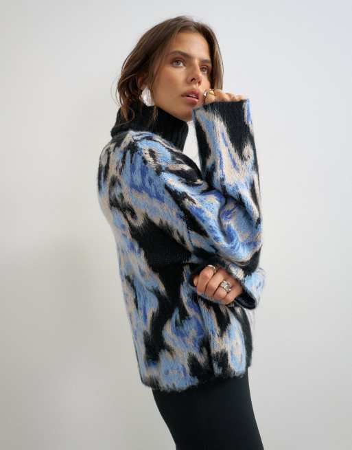 Topshop knitted high neck floral brushed sweater in multi, 4 of 4