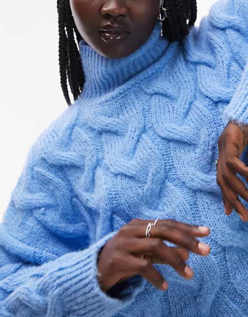 Bright Blue Chunky Cable Knit Sweater