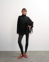 Topshop knitted high neck roll seam detail oversized jumper with wool in black