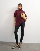 Topshop knitted high neck roll seam detail oversized jumper with wool in mulberry