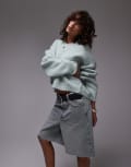 [Topshop] Topshop knitted high v-neck fluffy jumper in green XS GREEN