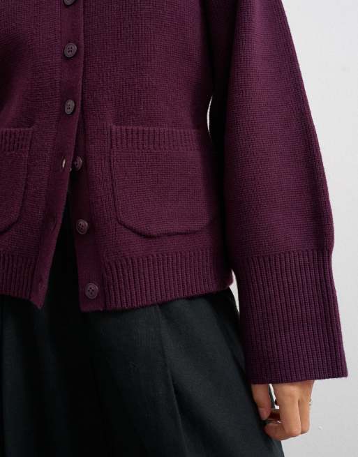 Topshop knitted kate cardigan in mulberry, 2 of 4