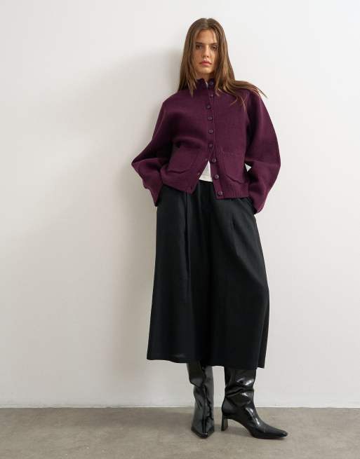 Topshop knitted kate cardigan in mulberry, 3 of 4