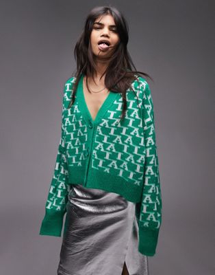 Topshop knitted LA boxy cardi in green - ASOS Price Checker