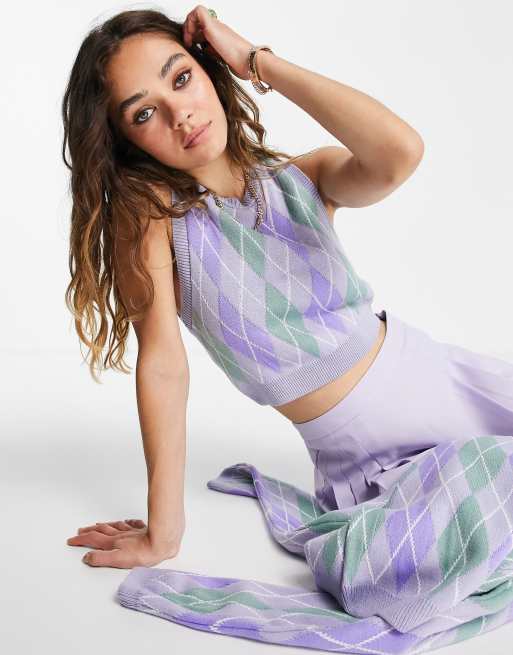 Topshop knitted lilac argyle crop tank top