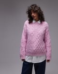 [Topshop] Topshop knitted lofty cable relaxed jumper in pink S PINK