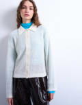 [Topshop] Topshop knitted lofty collared cardigan in ecru-White XS Ecru