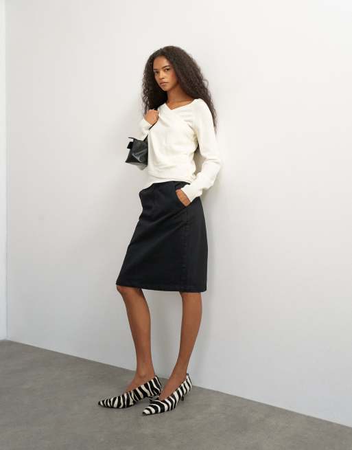 Topshop knitted long sleeve wool blend v neck drapey top in ivory, 4 of 4