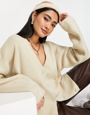 Topshop knitted longline cardi in cream