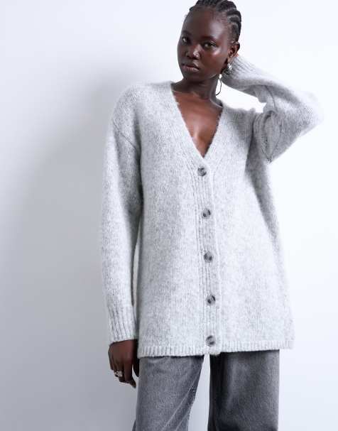 Topshop knitted longline easy cardigan in grey - view 1