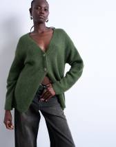 Topshop knitted longline easy cardigan in khaki