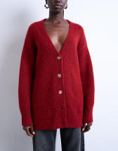 Topshop knitted longline easy cardigan in red