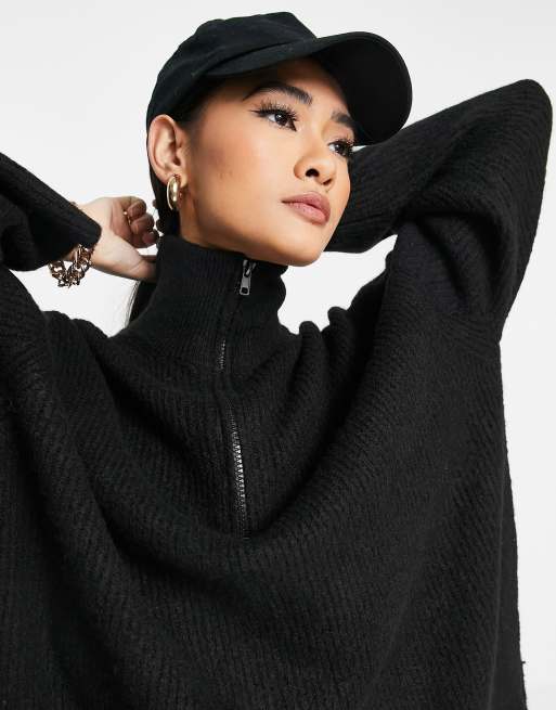 Topshop knitted longline jumper with zip-up funnel