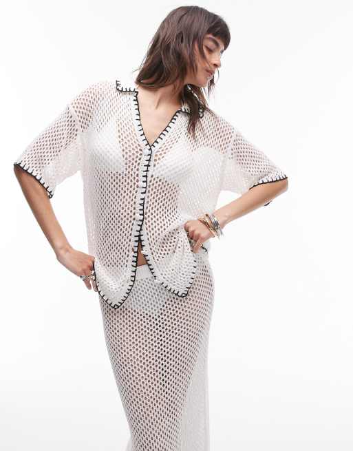 Topshop knitted longline shirt in cream (part of a set)
