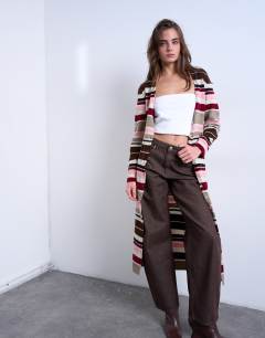 Knitted longline stripe cardigan in multi