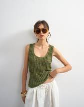 Topshop knitted low scoop crochet vest top in khaki