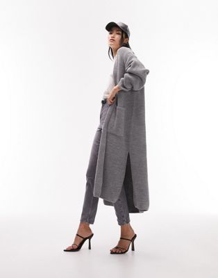 Topshop knitted maxi cardi in grey