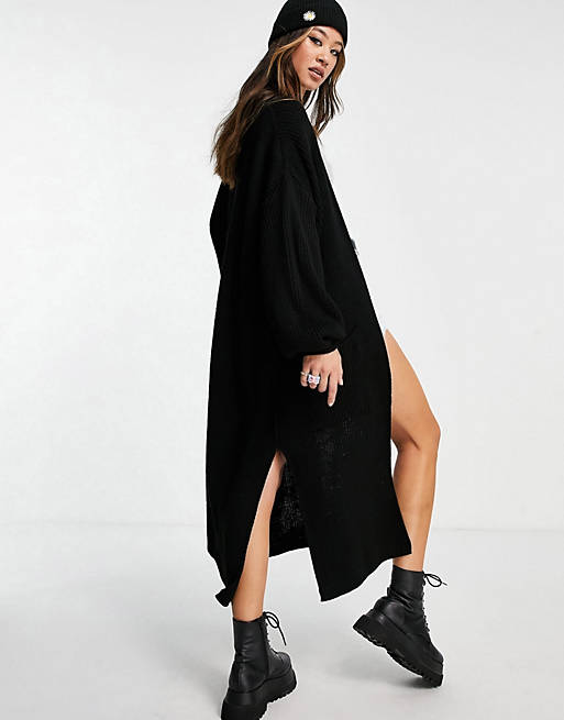 Women Topshop knitted maxi cardi in black 