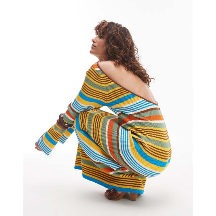 Topshop knitted maxi dress with scoop back in multi stripe | ASOS