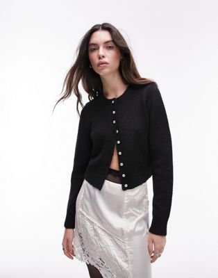 Topshop knitted micro cardi in black
