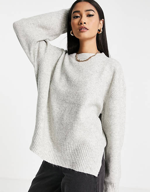 Jumpers & Cardigans Topshop knitted mid crew jumper in grey 