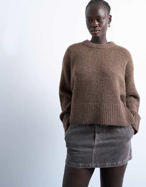 Topshop knitted mid ultimate jumper in brown - view 1