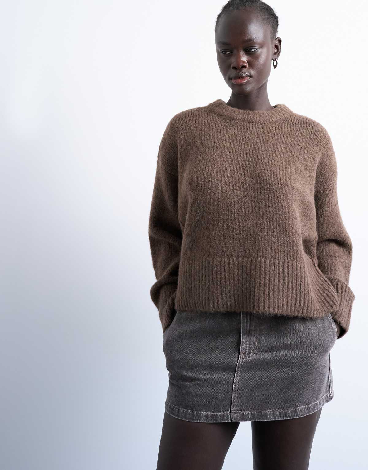 Topshop knitted mid ultimate jumper in brown