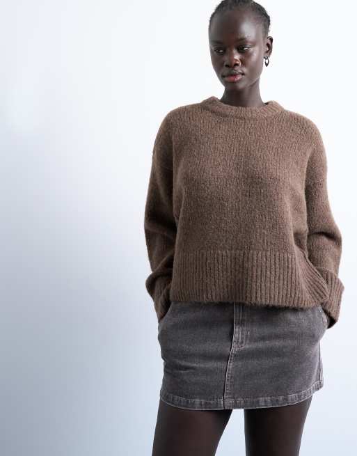 Topshop knitted mid ultimate jumper in brown