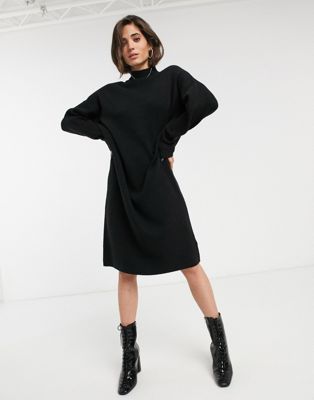 knitted black midi dress