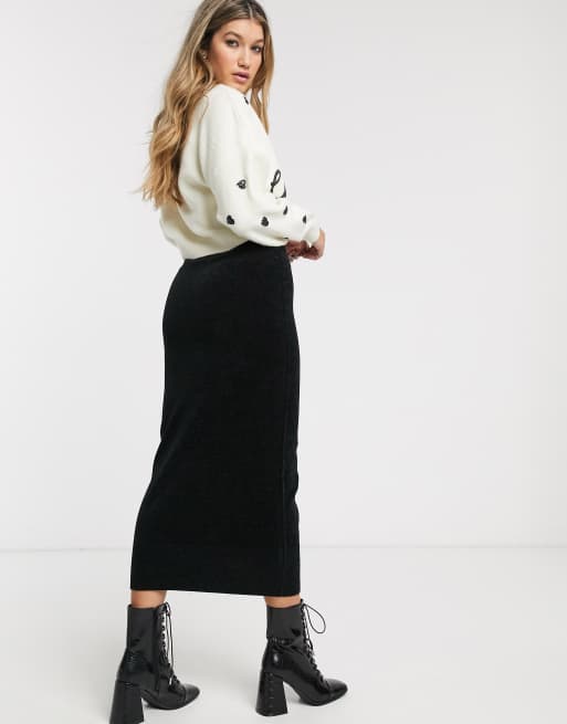 Black midi 2025 skirt knit