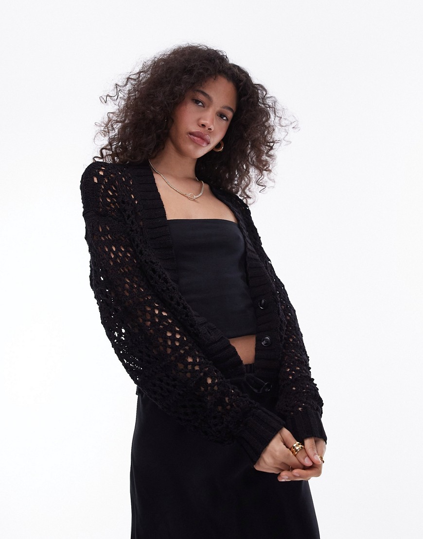 Topshop knitted mix stitch cardigan in black