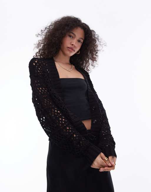  Topshop knitted mix stitch cardigan in black