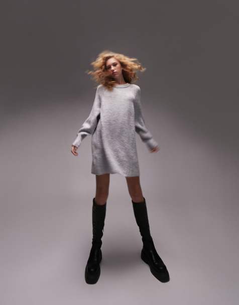Topshop knitted mixed rib mini dress - view 1