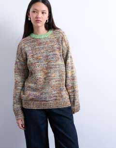 Knitted multi colour twist yarn contrast jumper in green