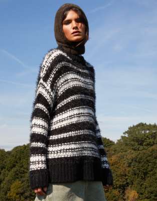 Topshop Knitted Multi Stitch Sweater In Mono