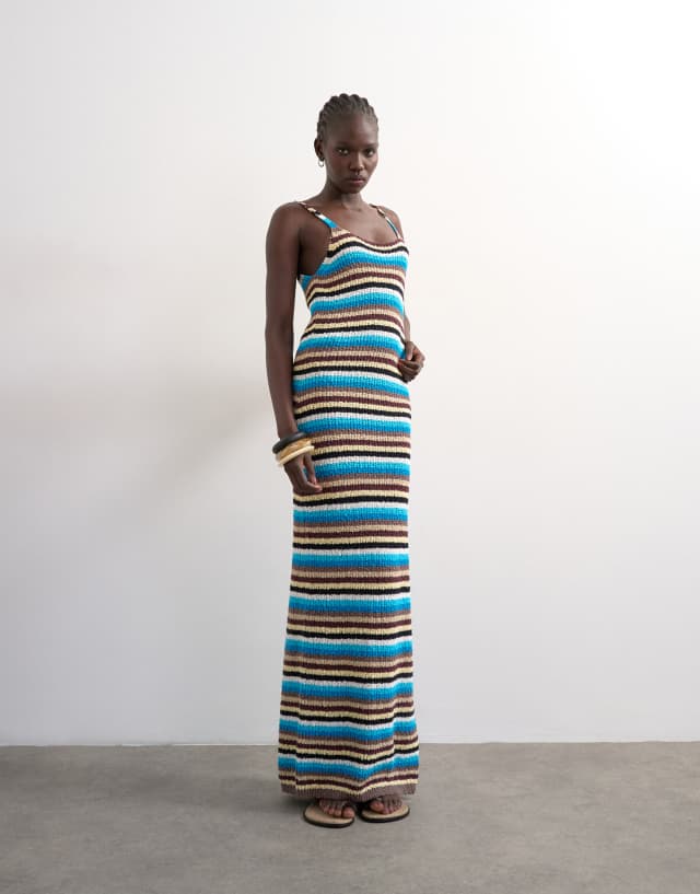 topshop blue and white striped dress knitted multi stripe maxi in POWER30 Anastasia Blue Dress, Anastasia Color:Blue/Peach New With Tags