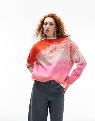 Topshop pink, red, and white ombre crew neck knit.