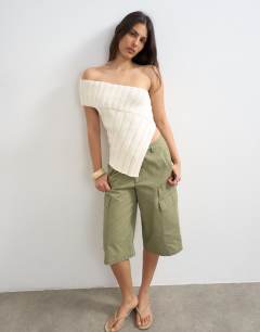 Knitted one shoulder asymmetric top in ivory