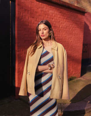 knitted one shoulder maxi dress in stripe-Multi