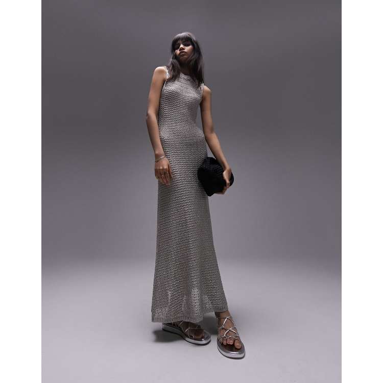 Silver metallic 2025 knit dress