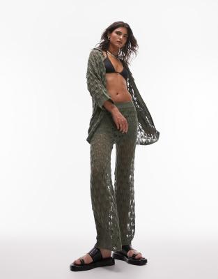 knitted open stich pants in green - part of a set