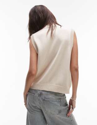 Topshop knitted open stitch button down tank top in cream | ASOS