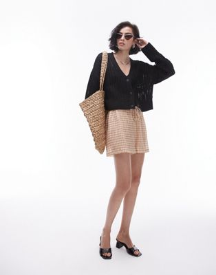 Topshop knitted open stitch cardigan in black
