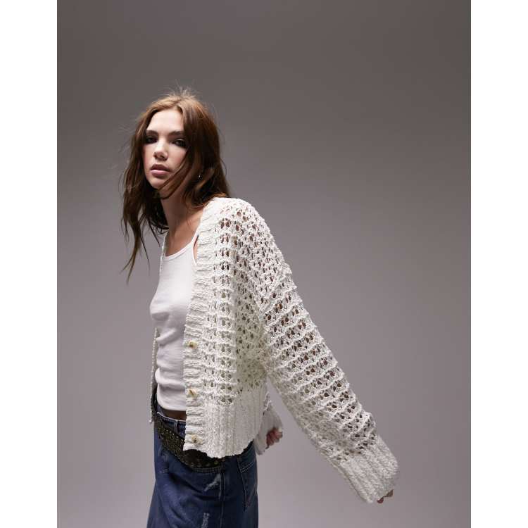 White open stitch cardigan cheap