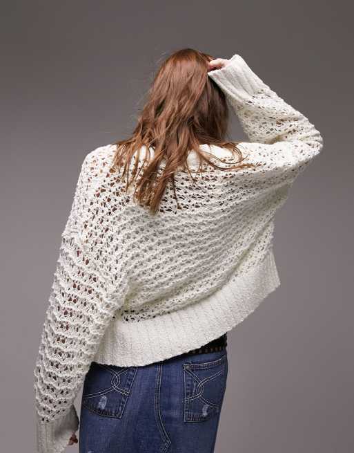 Topshop knitted open stitch cardigan in ivory | ASOS