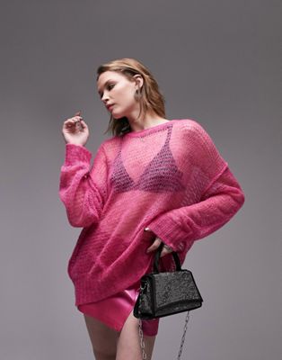 Topshop knitted open stitch jumper in pink