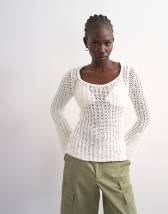 Topshop knitted open stitch long sleeved top in ivory