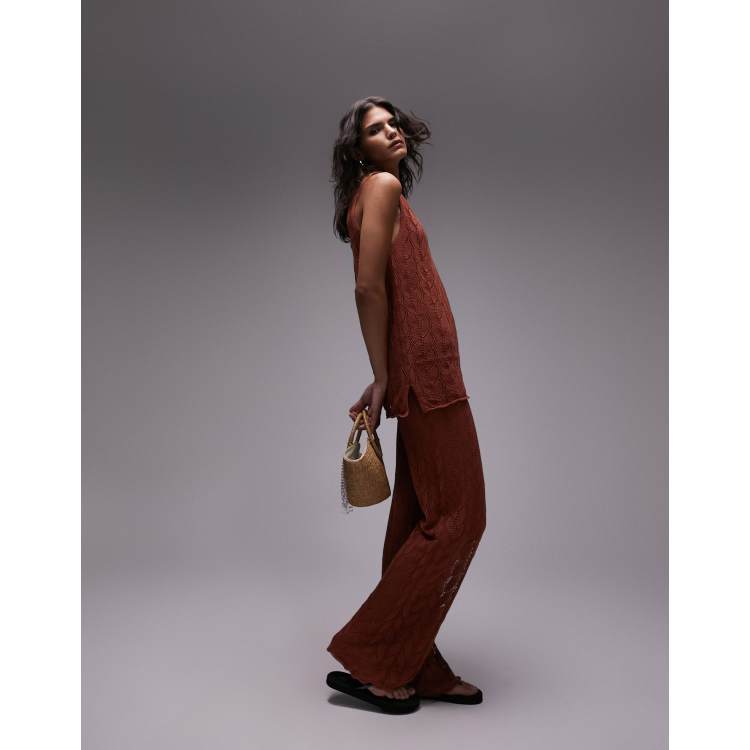 Topshop knitted open stitch pants in rust - part of a set | ASOS