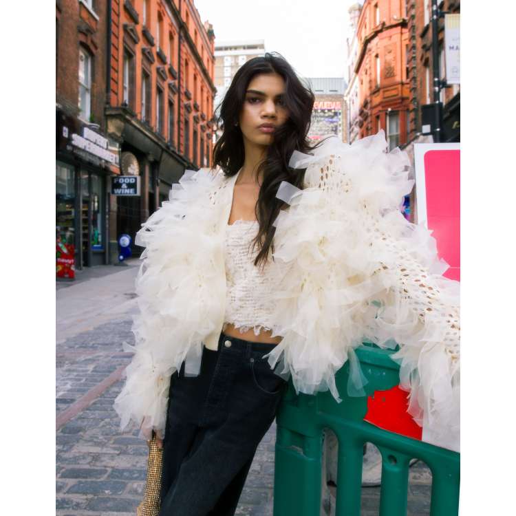 トップス andequal sheer pattern knit IVORY Topshop knitted organza extreme texture cardi in ivory | ASOS