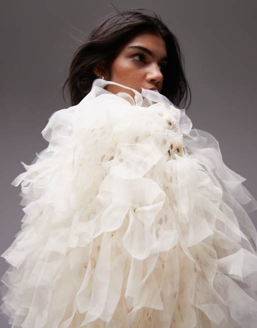 Topshop knitted organza extreme texture cardi in ivory | ASOS